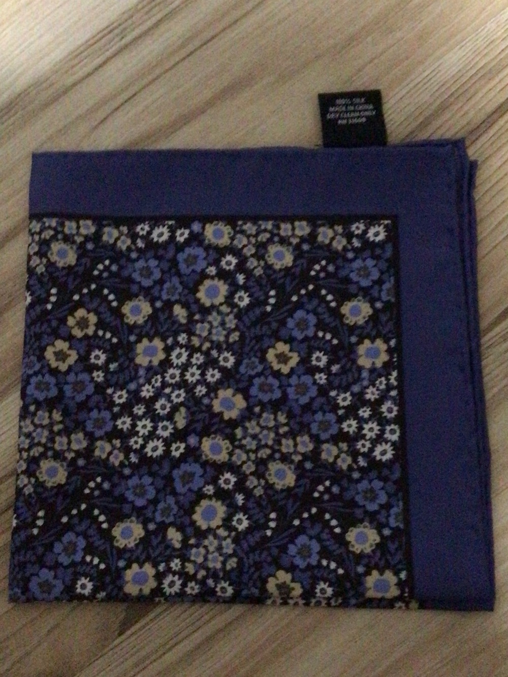 Jos. A. Bank Blue Floral Pocket Square with Cream Accents